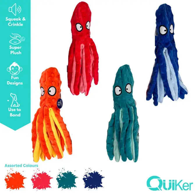 32cm- No Stuffing Squeak & Crinkle OctoPals- Dog Toy