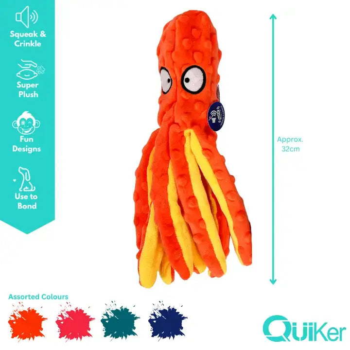 32cm- No Stuffing Squeak & Crinkle OctoPals- Dog Toy